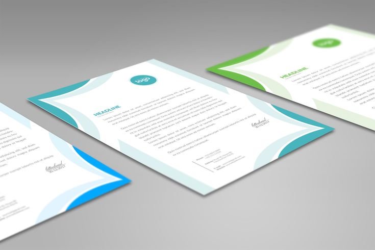 Three marketing mailers featuring branded designs in blue, green, and white, showcasing headlines and a logo, representing direct mail marketing services for hospitality businesses.