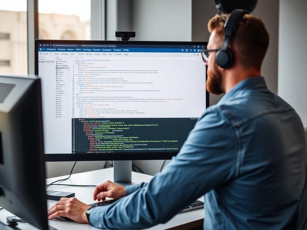 Person working on a computer with code on the screen, illustrating website optimization and on-page SEO for local rankings.