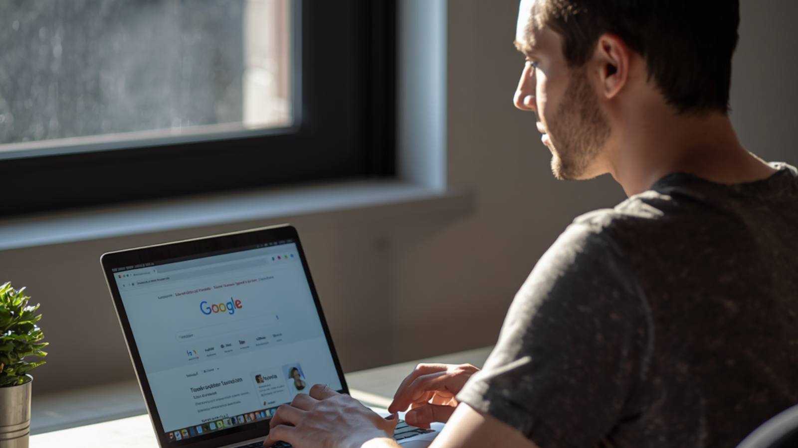 Person using a laptop to search on Google, with a focus on digital marketing and local SEO strategies.