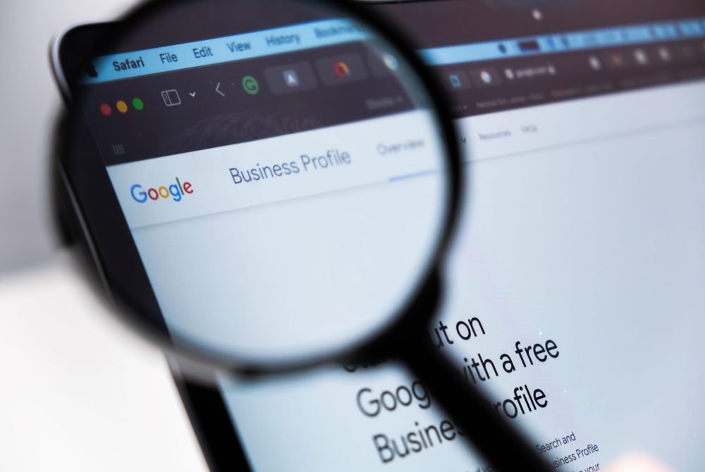 Google Business Profile webpage displayed on a laptop screen, emphasizing local SEO strategies for businesses.